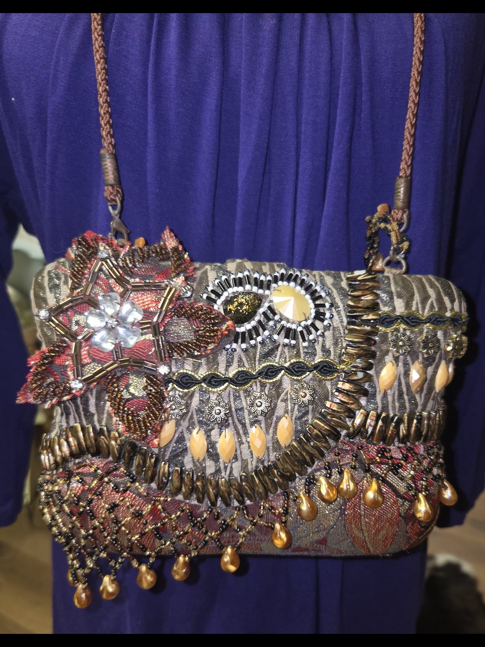 Embellished Multicolor Beaded Evening Shoulder Bag